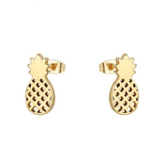 Small Pineapple Gold Stainless Steel Earrings Stud - Picture 2 of 2